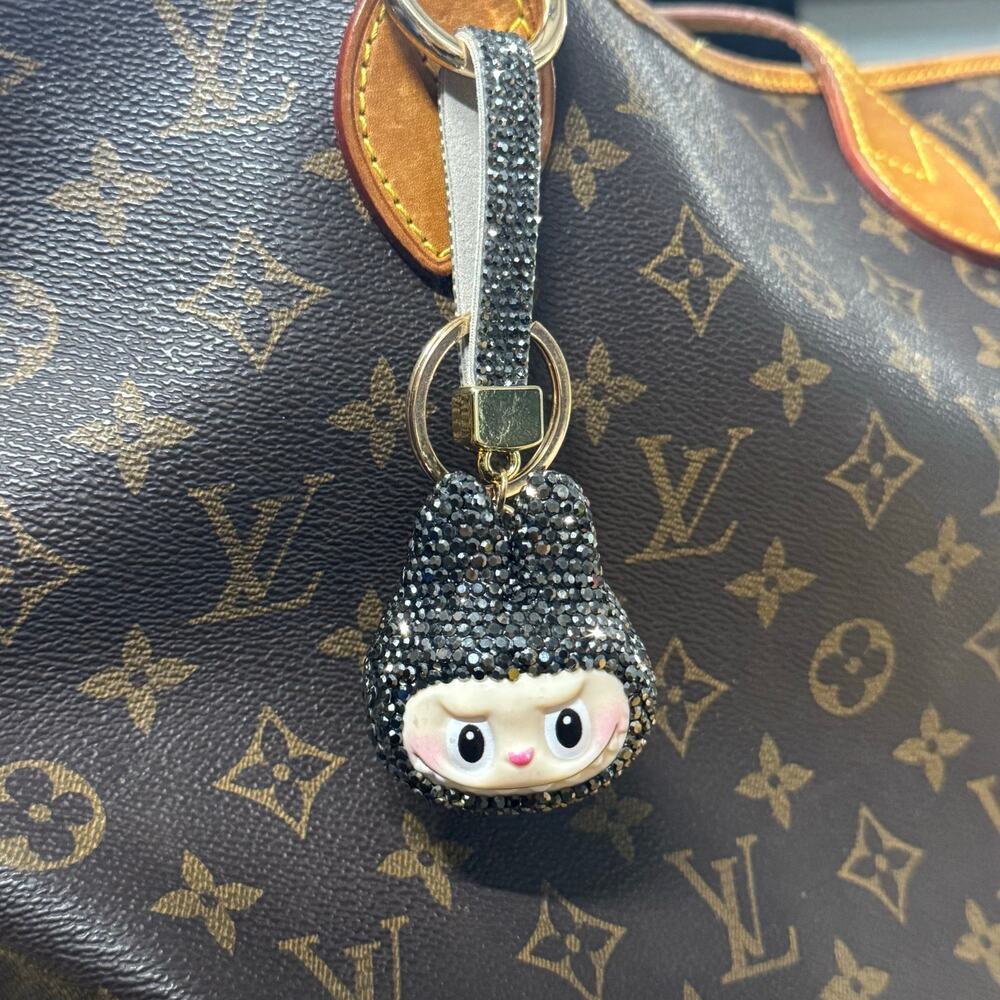 Labubu Sparkle Pave Keychain Charm Black Crystal Bag Accessory Cute - Picture 1 of 6